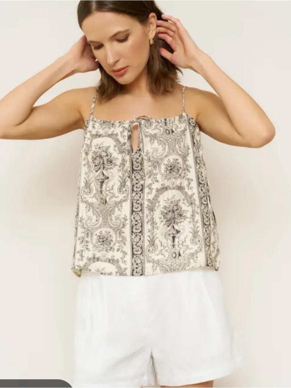 Whimsy + Row Cream Paisley Print Spaghetti-Strap Camisole